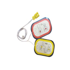 Pre-connected AED electrode pads with cable for defibrillation